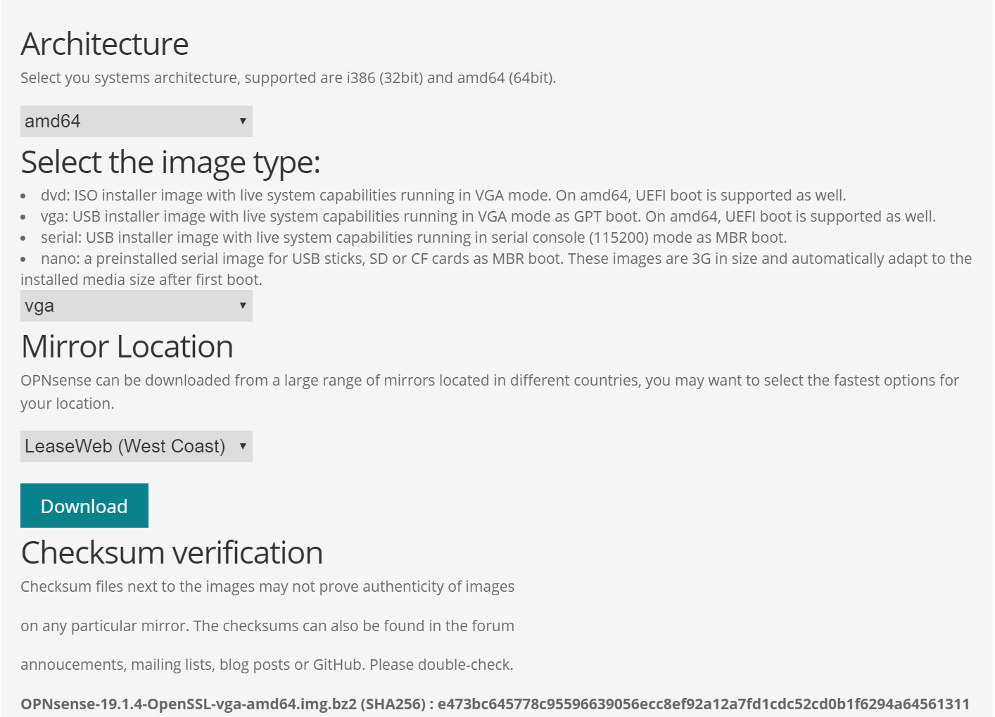 protectli opnsense select image type