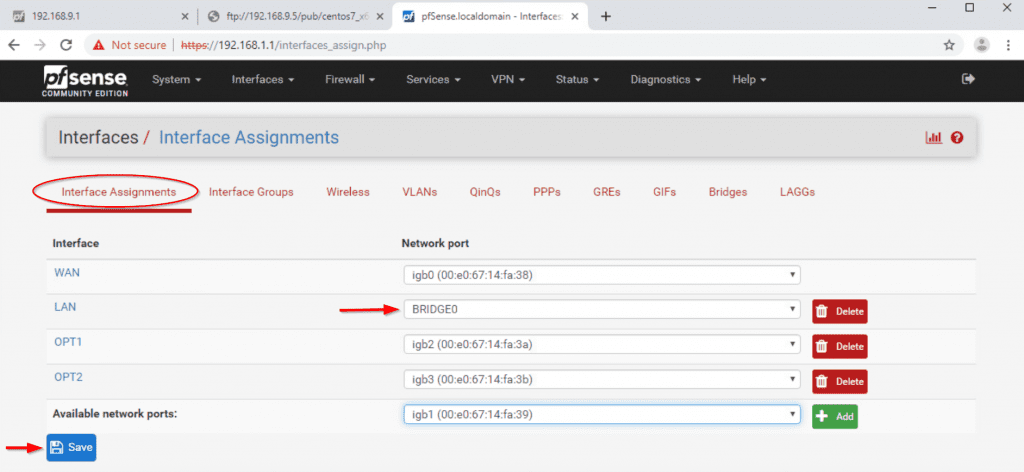 Pfsense не пингуется lan