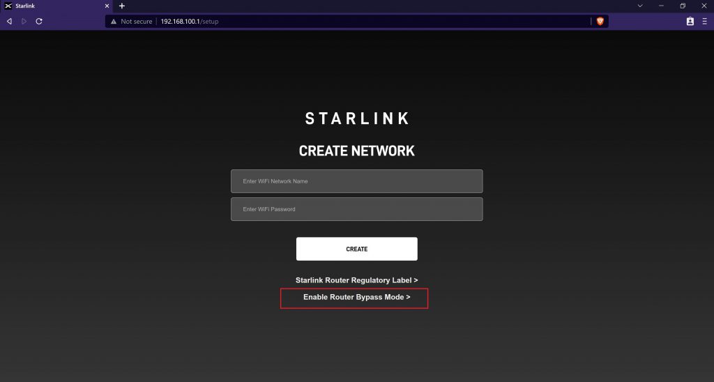starlink bypass mode - create network